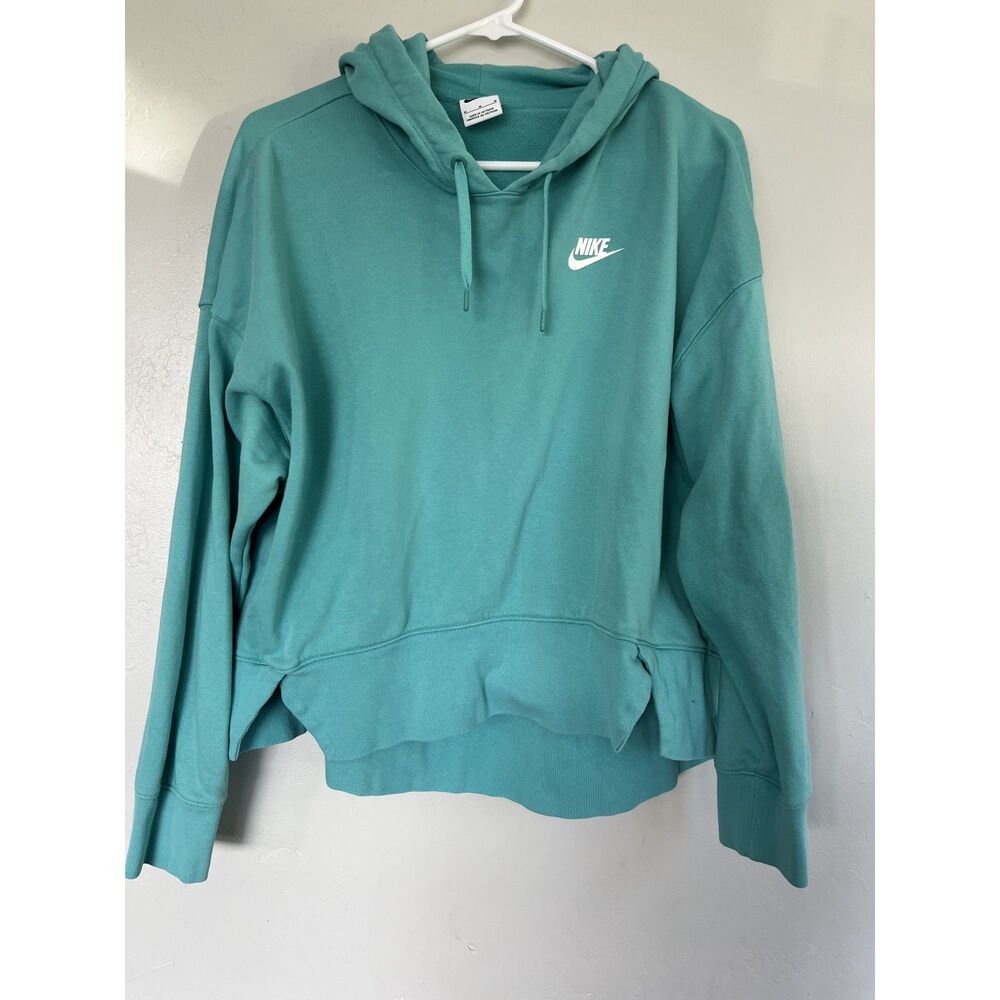 Nike Oversized Cropped Fleece Hoodie Sweatshirt Teal Size M